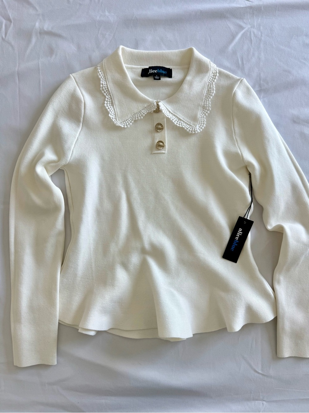 Alice Blue Cream Lace-Collar Peplum Sweater - Picture 2 of 8